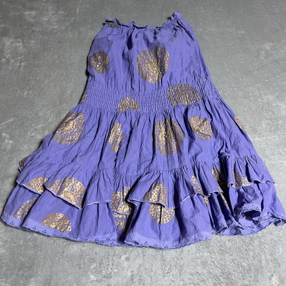 Moda International Strapless Dress Womens Small Purple Gold‎ Smocked Boho Tiered